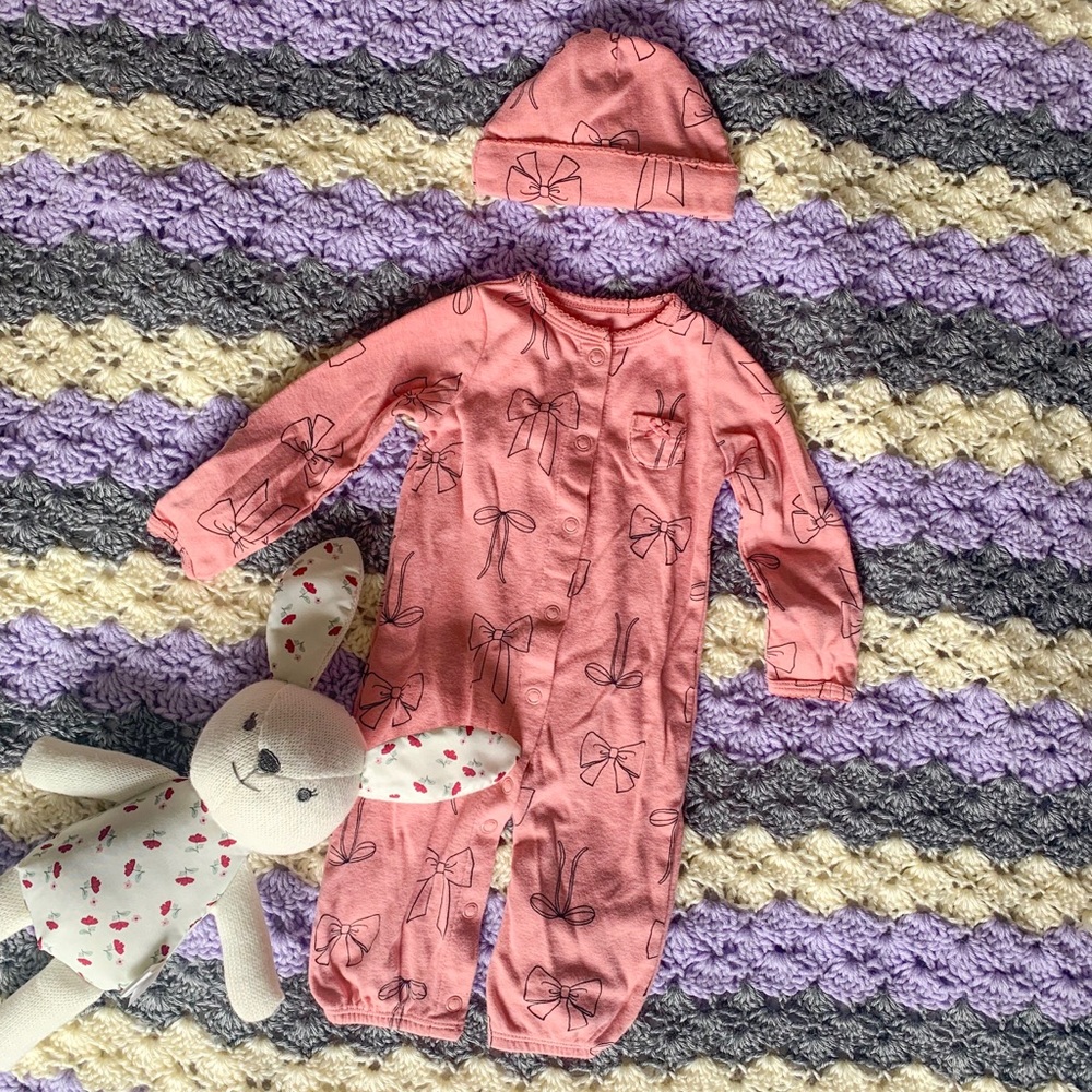 3/$12 Carter’s Girl Pink Bow One piece and Hat